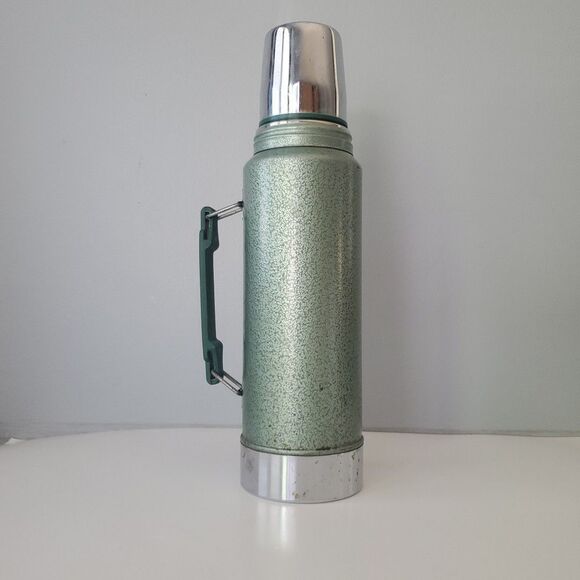Stanley Aladdin Green Vintage Stainless Steel 1 Quart Thermos Bottle w Handle - Picture 5 of 13
